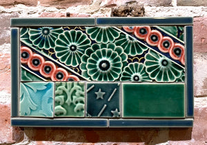Artisan Tile Collage DiagonalGreensNSalmon
