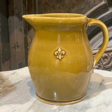Load image into Gallery viewer, Pitcher Pitcher	Derby Pottery and Tile	Mark Derby	Made in New Orleans	Crown	Mardi Gras	Fleur de Lis
